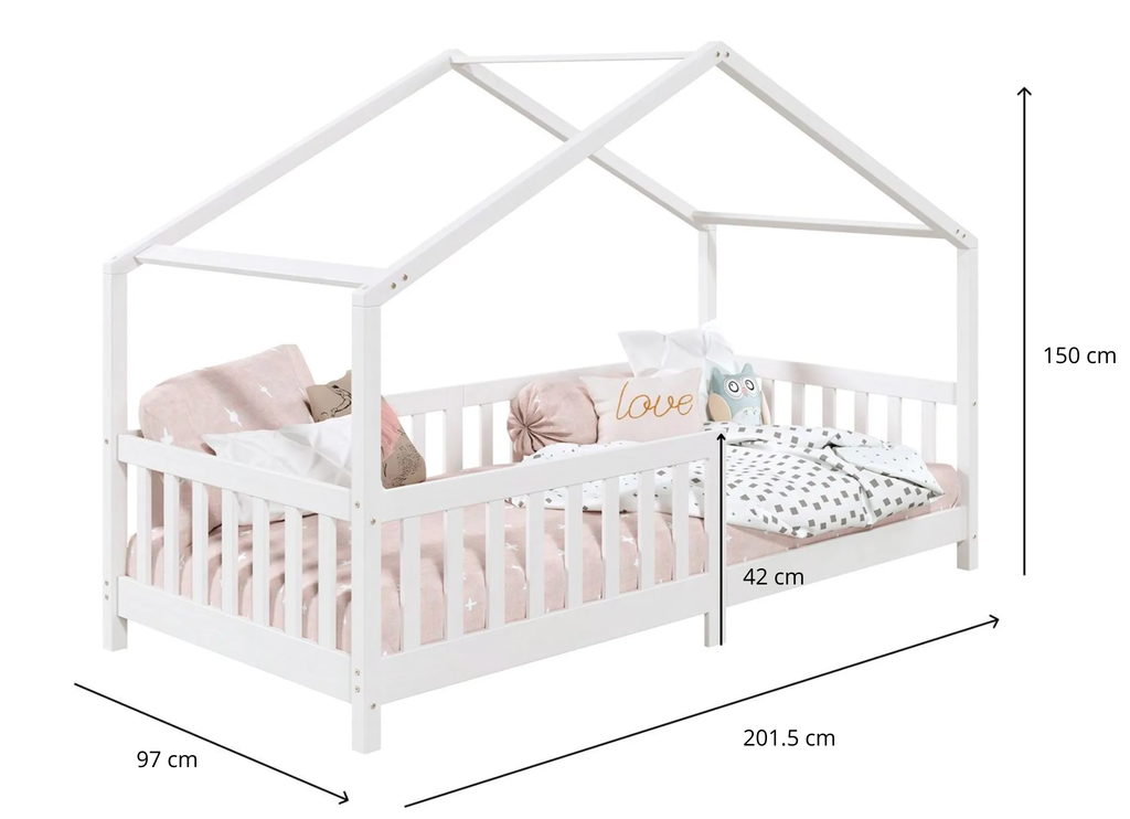 Lit Cabane Enfant avec Barrière en Bois Naturel