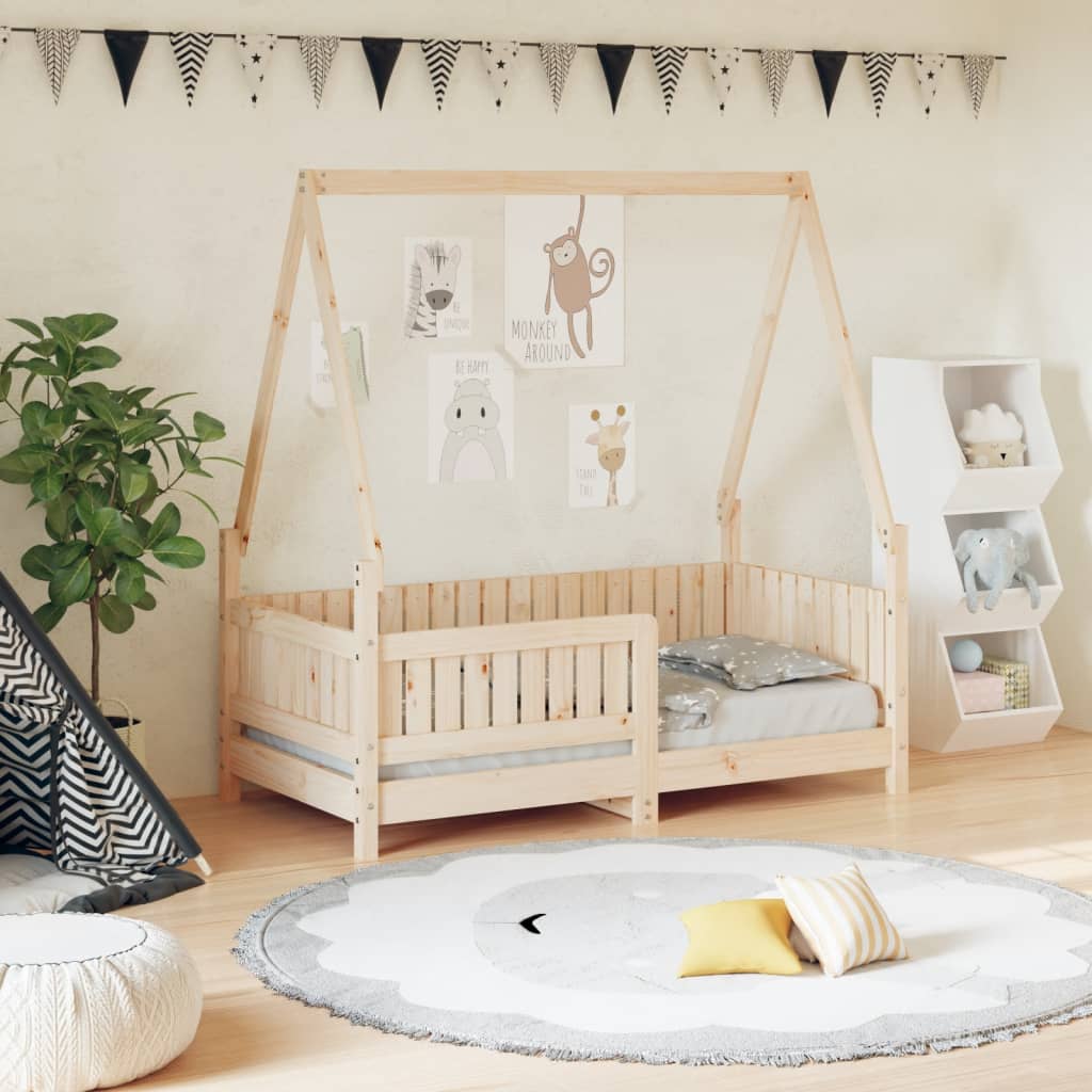Lit Cabane Enfant en Bois de Pin Massif avec Barrière