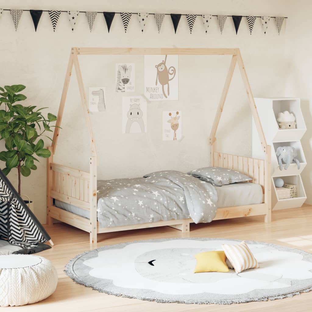 Lit Cabane Enfant en Bois de Pin Massif avec Barrière