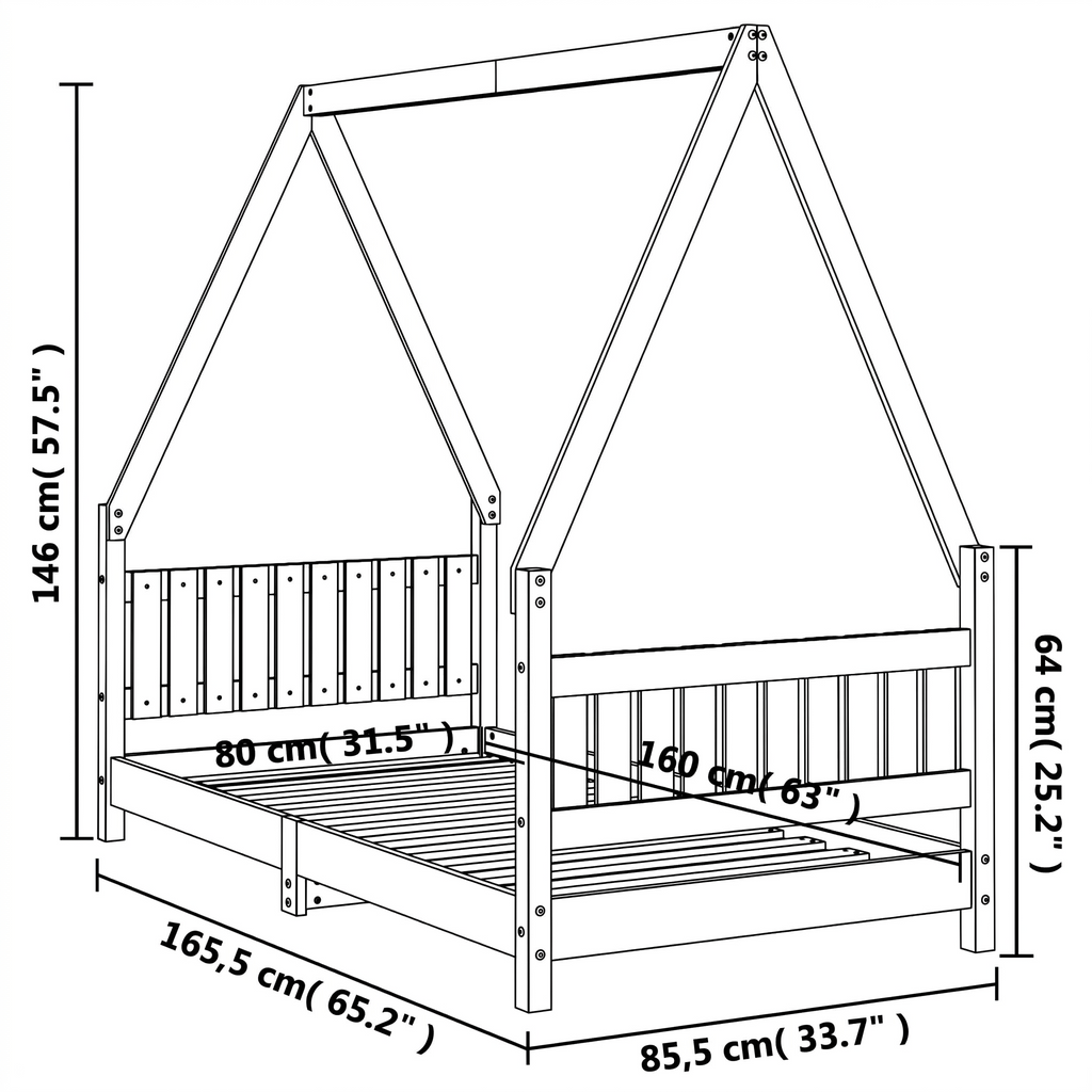 Lit Cabane Enfant en Bois de Pin Massif avec Barrière
