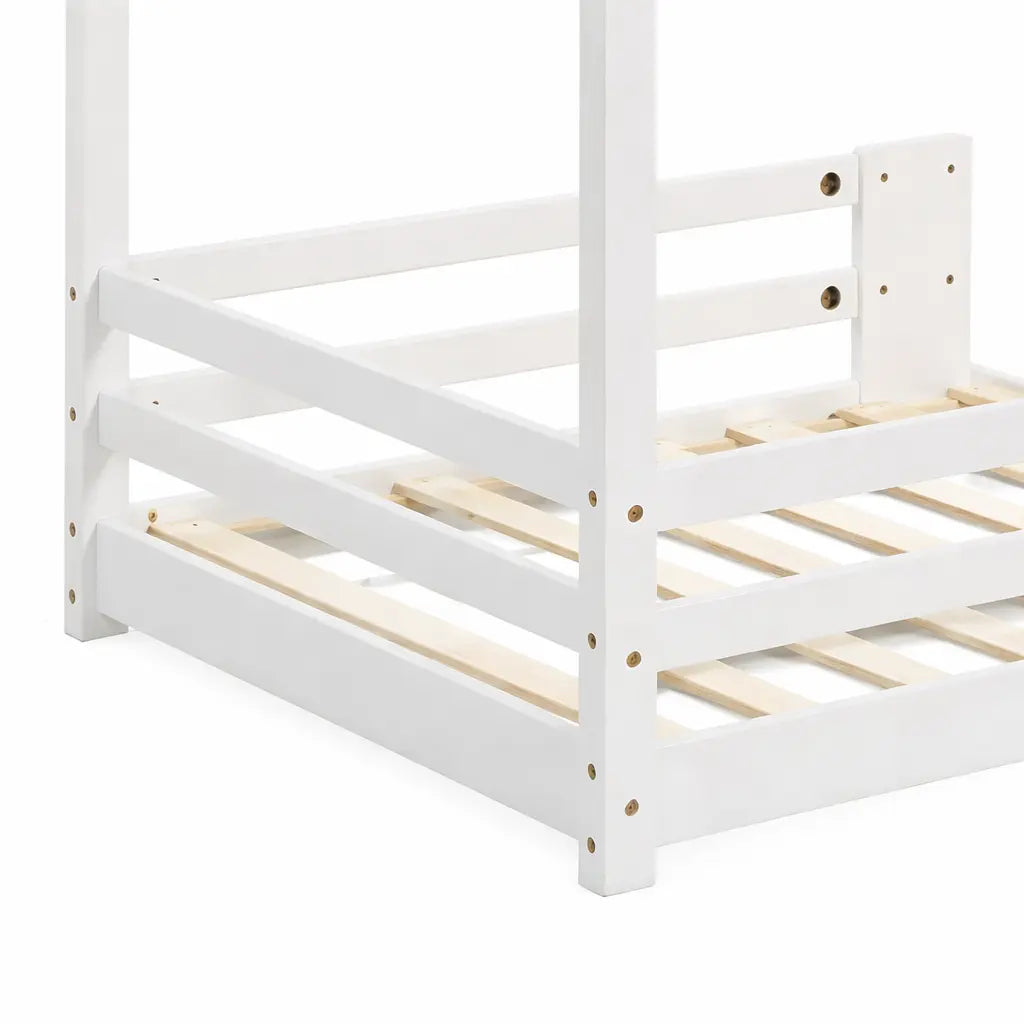 Lit Cabane Enfant Style Maison avec Barrière en Bois