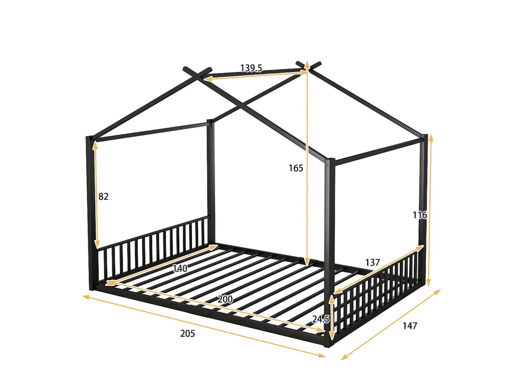 Lit Cabane Enfant Structure Maison en Métal