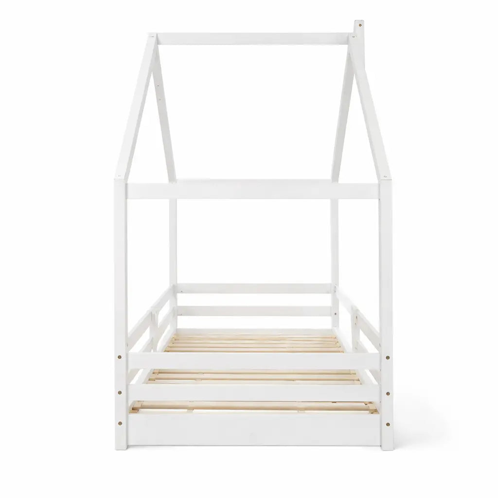Lit Cabane Enfant Style Maison avec Barrière en Bois