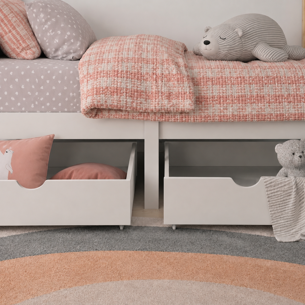 Lit Cabane Enfant avec Tiroirs et Sommier en Bois Naturel