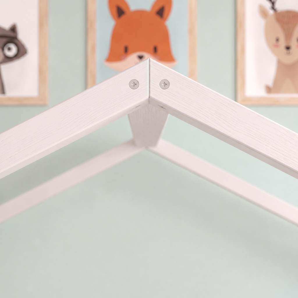 Lit Cabane Enfant avec Barrière en Bois Naturel