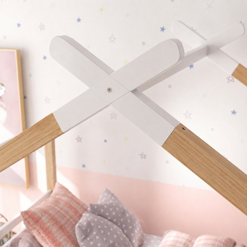 Lit Cabane Enfant avec Tiroirs et Sommier en Bois Naturel