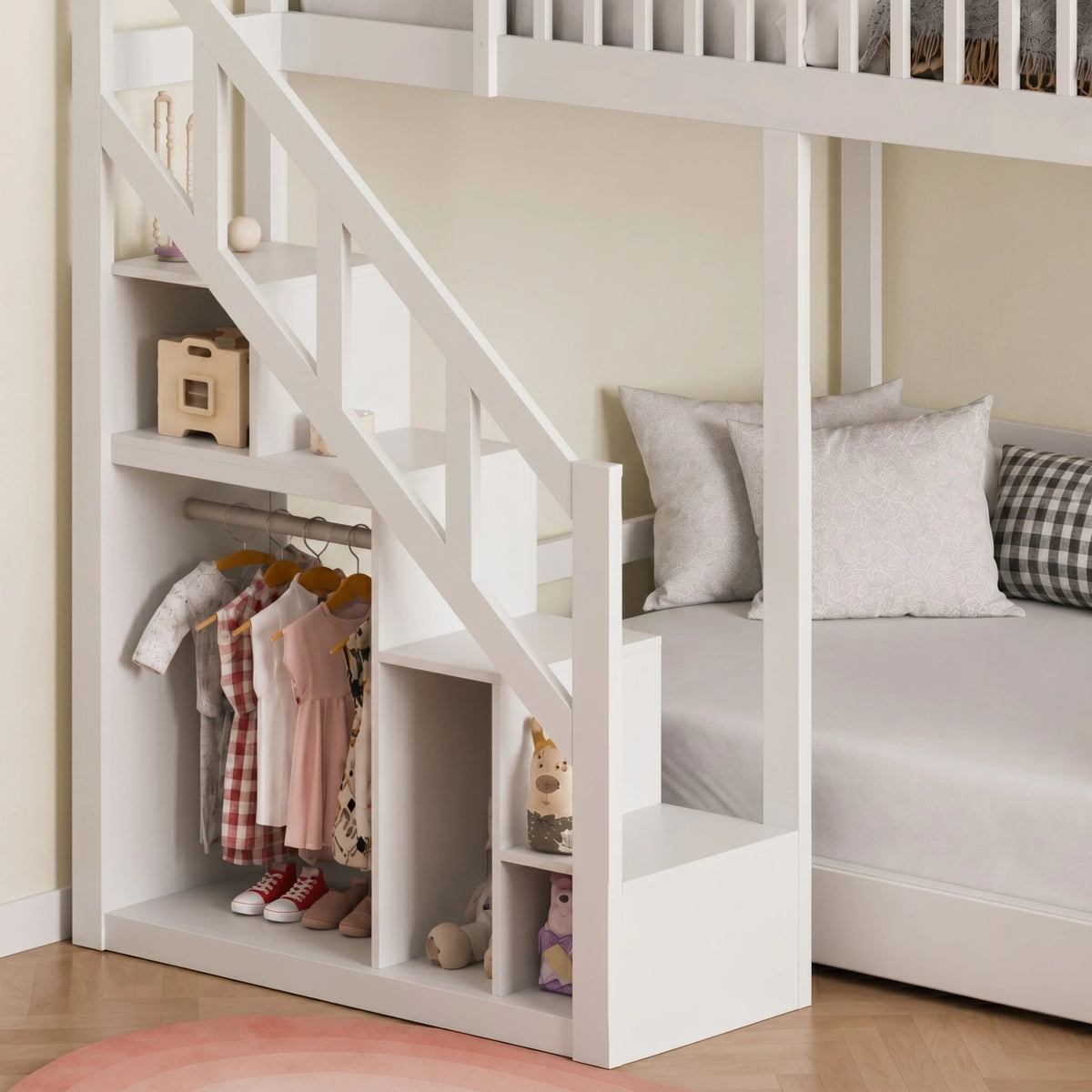 Lit Superposé avec Escaliers et Rangements | Pin Naturel