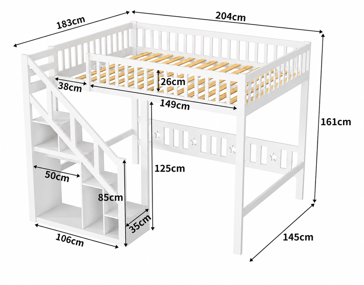 Lit Superposé avec Escaliers et Rangements | Pin Naturel