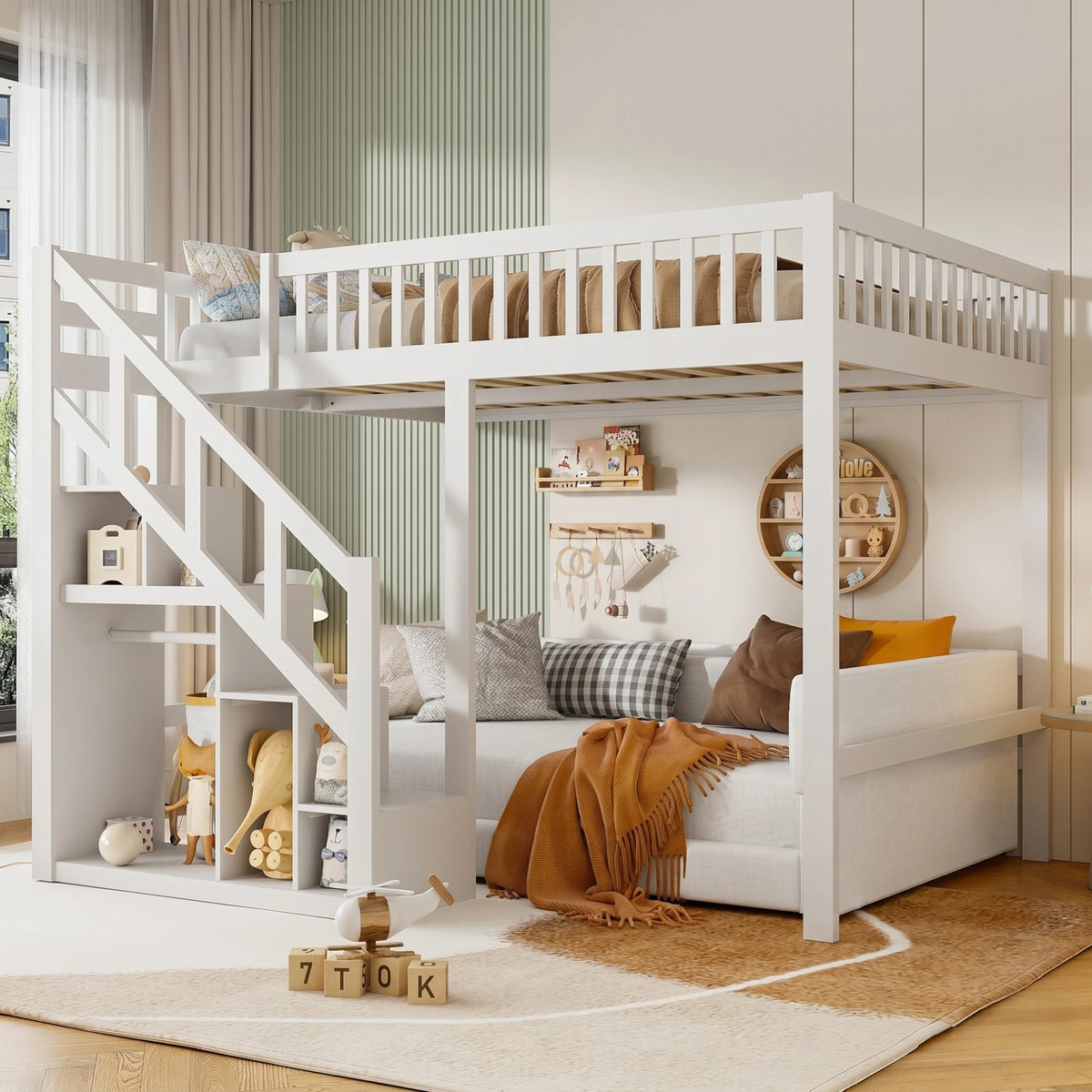 Lit Superposé avec Escaliers et Rangements | Pin Naturel
