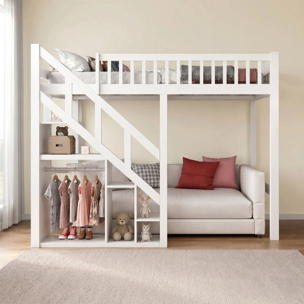Lit Superposé avec Escaliers et Rangements | Pin Naturel
