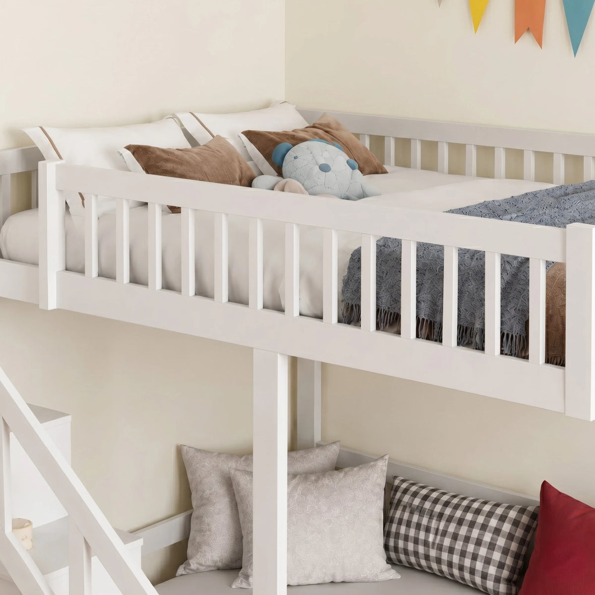 Lit Superposé avec Escaliers et Rangements | Pin Naturel