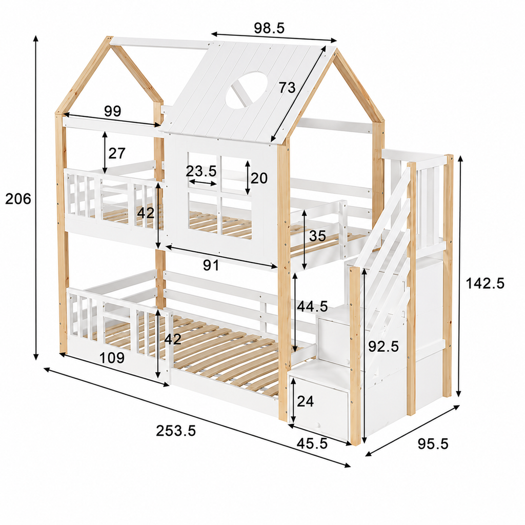 Lit Superposé Cabane avec Escalier de Rangement