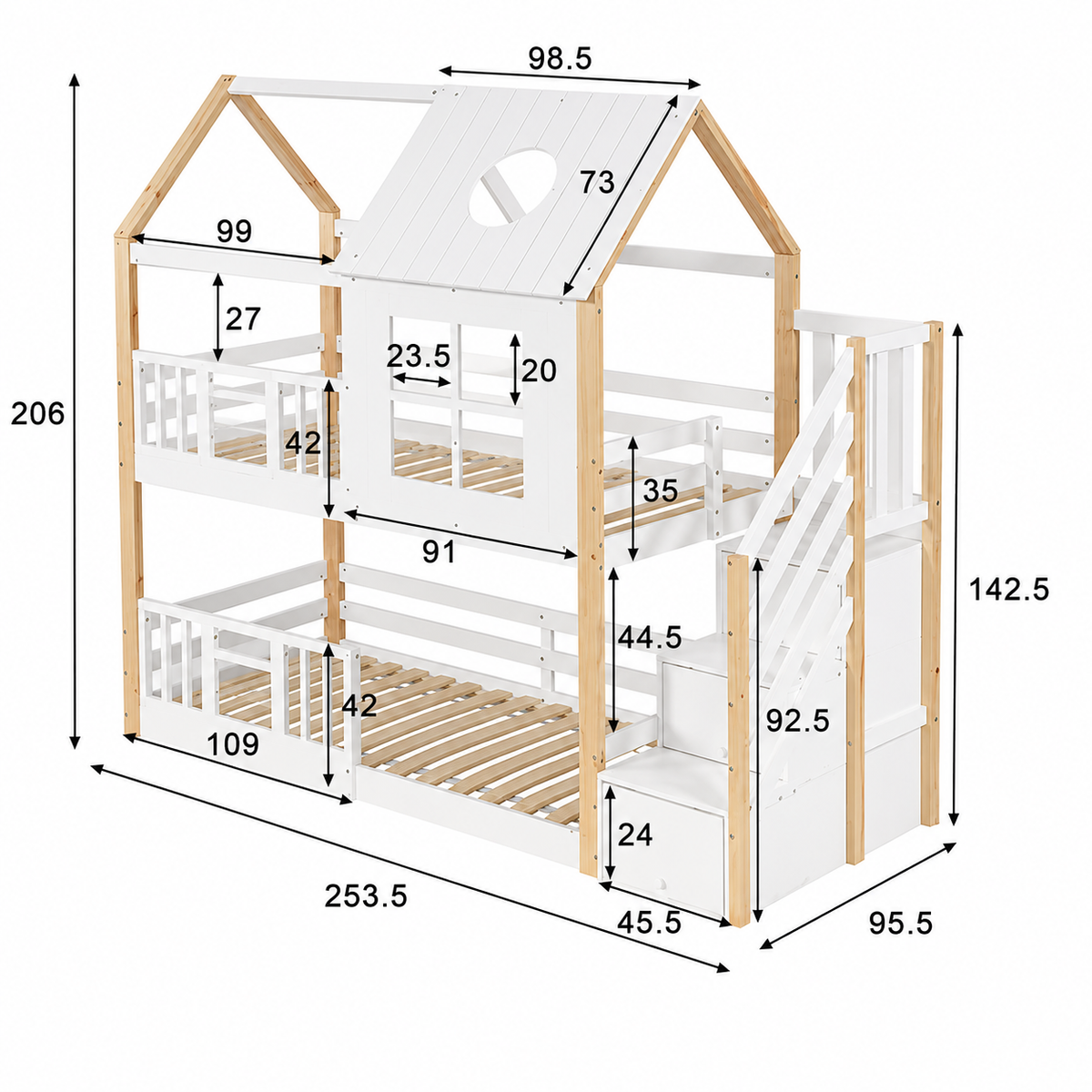 Lit Superposé Cabane avec Escalier de Rangement